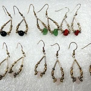 lot of 6 Handcrafted Liquid Silver Black Onyx Quartz Chandelier dangle earrings